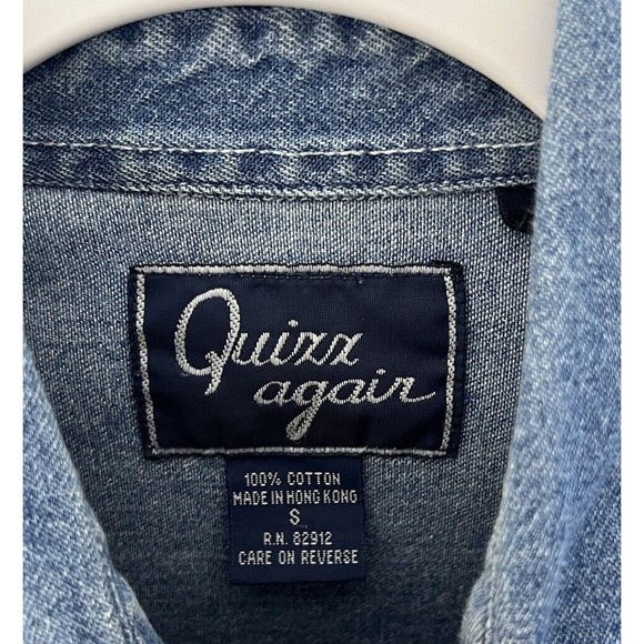 Vintage Quizz Again Embroidered Bears Fall Harvest Denim Shirt Womens Size Small - Picture 3 of 7